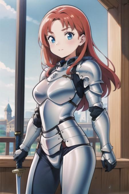 05891-951895694-(best quality, masterpiece, illustration_1.1), 1girl, female knight, full metal armor, red hair, grey eyes, holding sword, castl.png